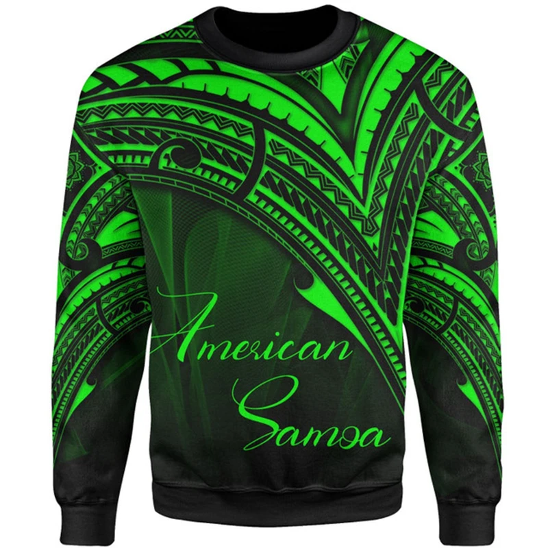 3D Printed American Samoa Tribal Styles Sweatshirts For Men Women Polynesian Samoa Emblem Graphic Round Neck Hoodies Kids Tops