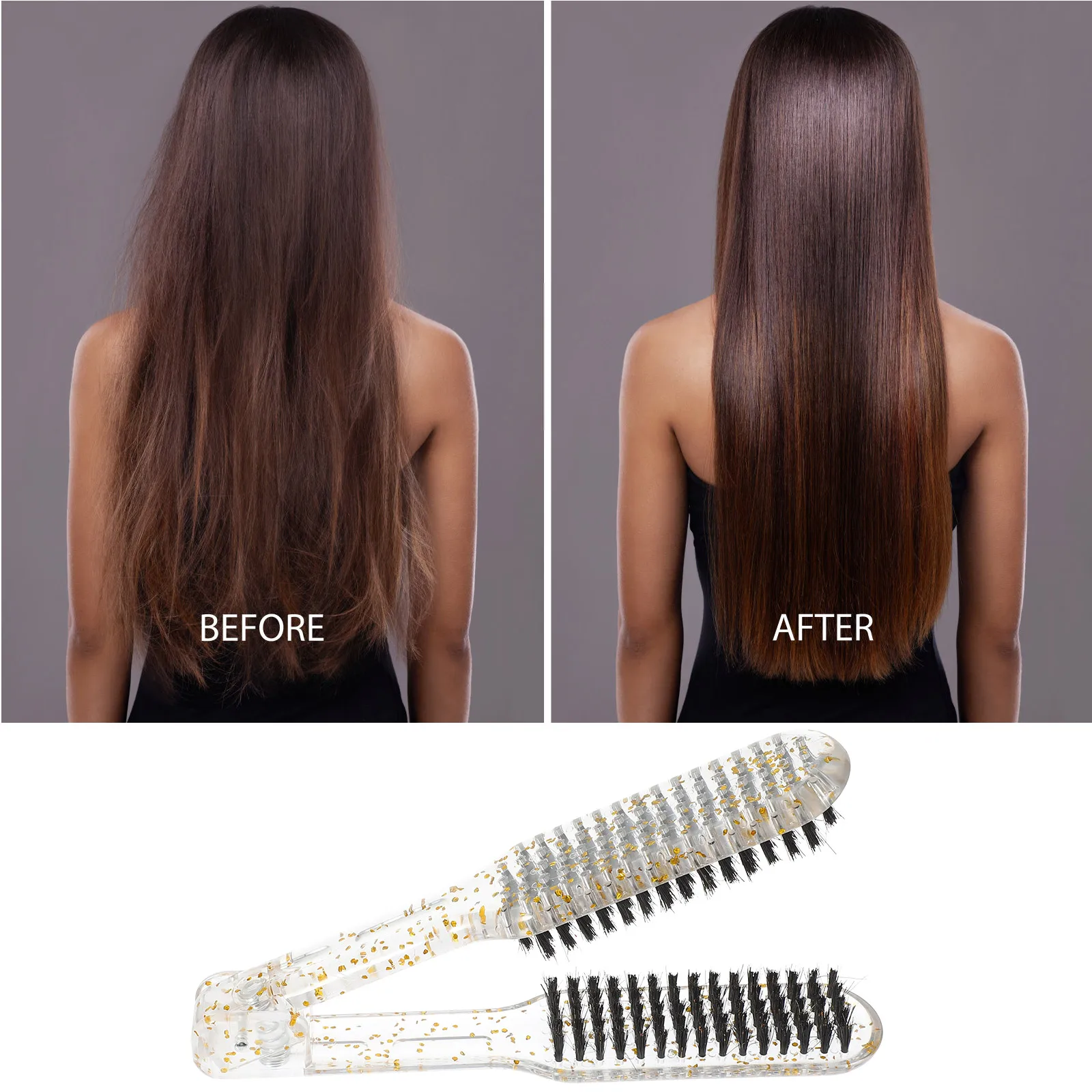 

-Shaped Straightening Comb Durable Plastic Lightweight Portable Double Sided Brush Thick Thin Hair Salon Home Use