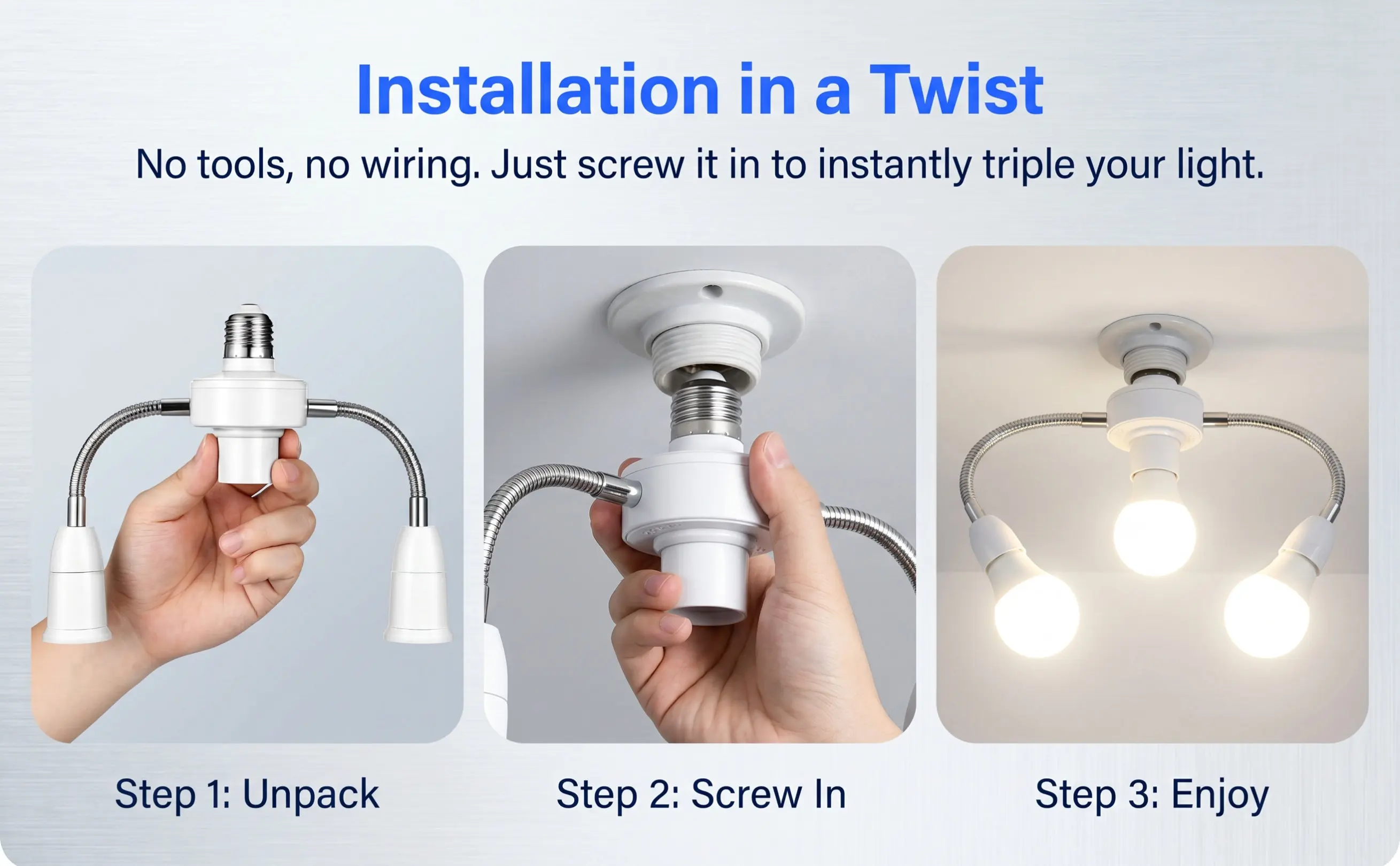 Single Head to Three Heads E27 Light Socket Adapter Flexible Hose Multi-Head Splitter Adjustable Lamp Base Converter for LED