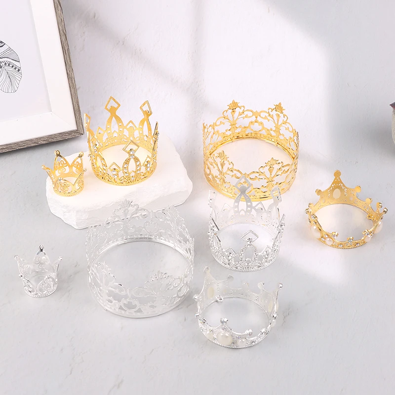 Crown Cake Decoration Princess Topper Pearl Tiara Children Hair Ornaments for Wedding Birthday Party Cake Decoration