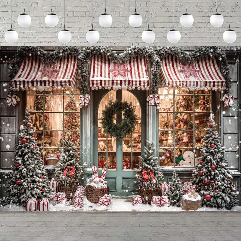 Winter Christmas Photography Backdrop Xmas Snow Storefront Cottage Decorations Background Baby Portrait Photobooth Banner Photo