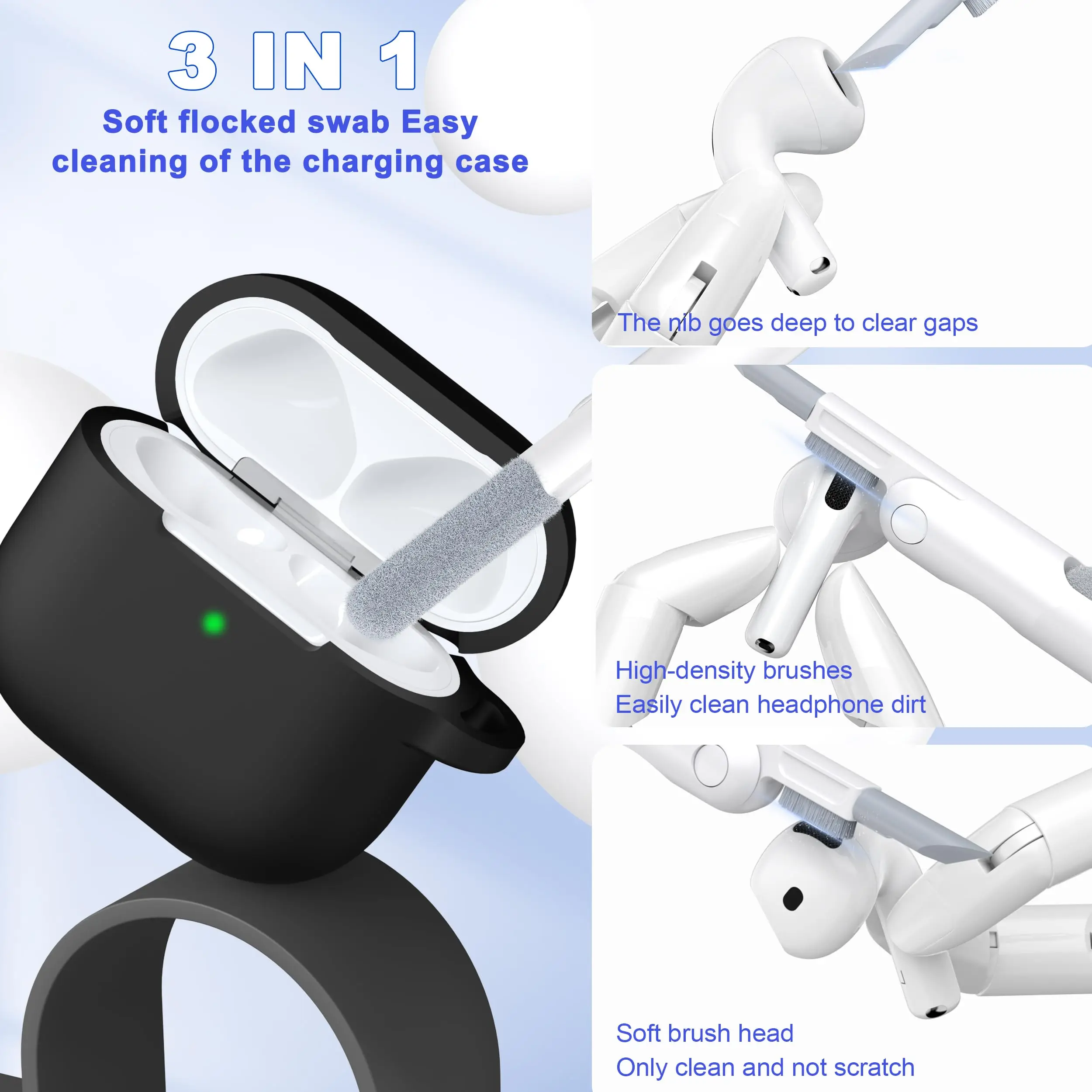 Funda protectora de silicona suave para AirPods 4 Generation 2024, funda con llavero y kit de limpieza, color azul cielo