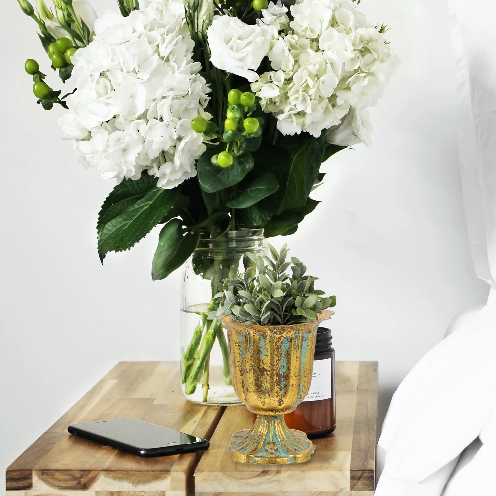 أصيص زهور من الحديد الزهر الأوروبي العتيق شرفة فناء زارع حفل الزفاف الديكور حاوية زهور معدنية #4