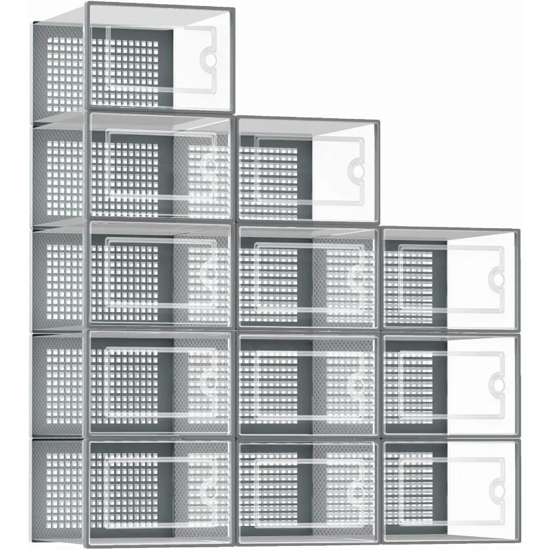 Shoe Organizers Storage Boxes for Closet, 12 Pack Clear Plastic Stackable Storage Bins with Lids, Under Bed Shoe Containers