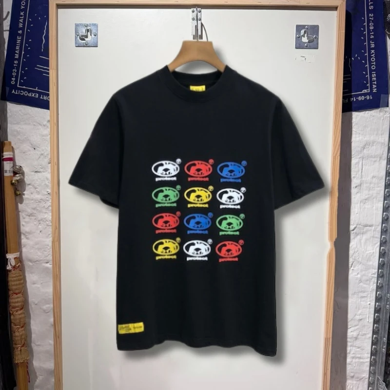 Colorful Array Logo Printed Breathable Cotton Protect Round Neck Short Sleeve Men Women Black Tshirt Casual Street Cleanfit
