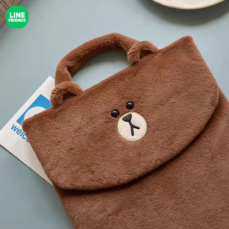 Torba na iPada Linefriends Bown, zimowy pluszowy plecak do przechowywania, uroczy, przenośny plecak z ozdobami, idealny na wyjścia, prezent, kolekcjonerski.