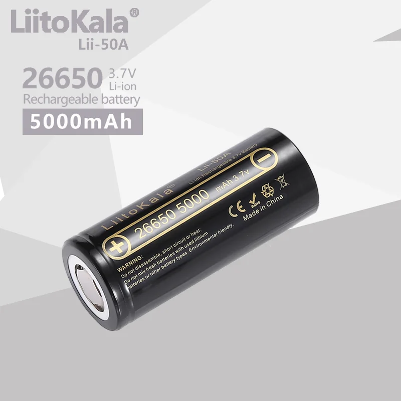 1PCS LiitoKala Lii-50A 26650 5000mAh High Capacity 26650 lithium battery for Flashlight power Bank Li-ion Rechargeable Battery