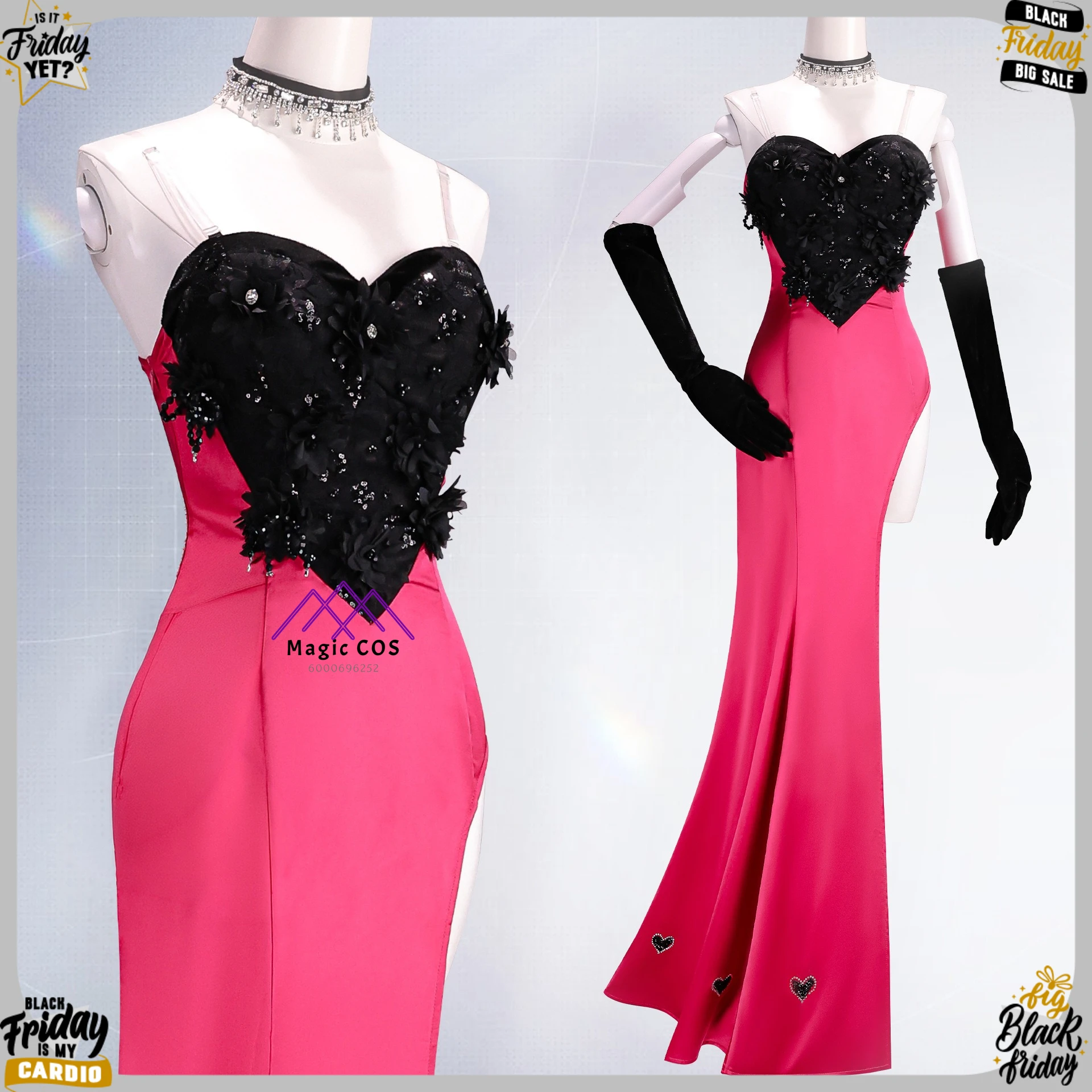 

Hot Popular Movie/TV Cosplay Anthony Costume Anime Angel Dust Role Playing Rose Pink Dress Outfit Women Adult Comic Con Party