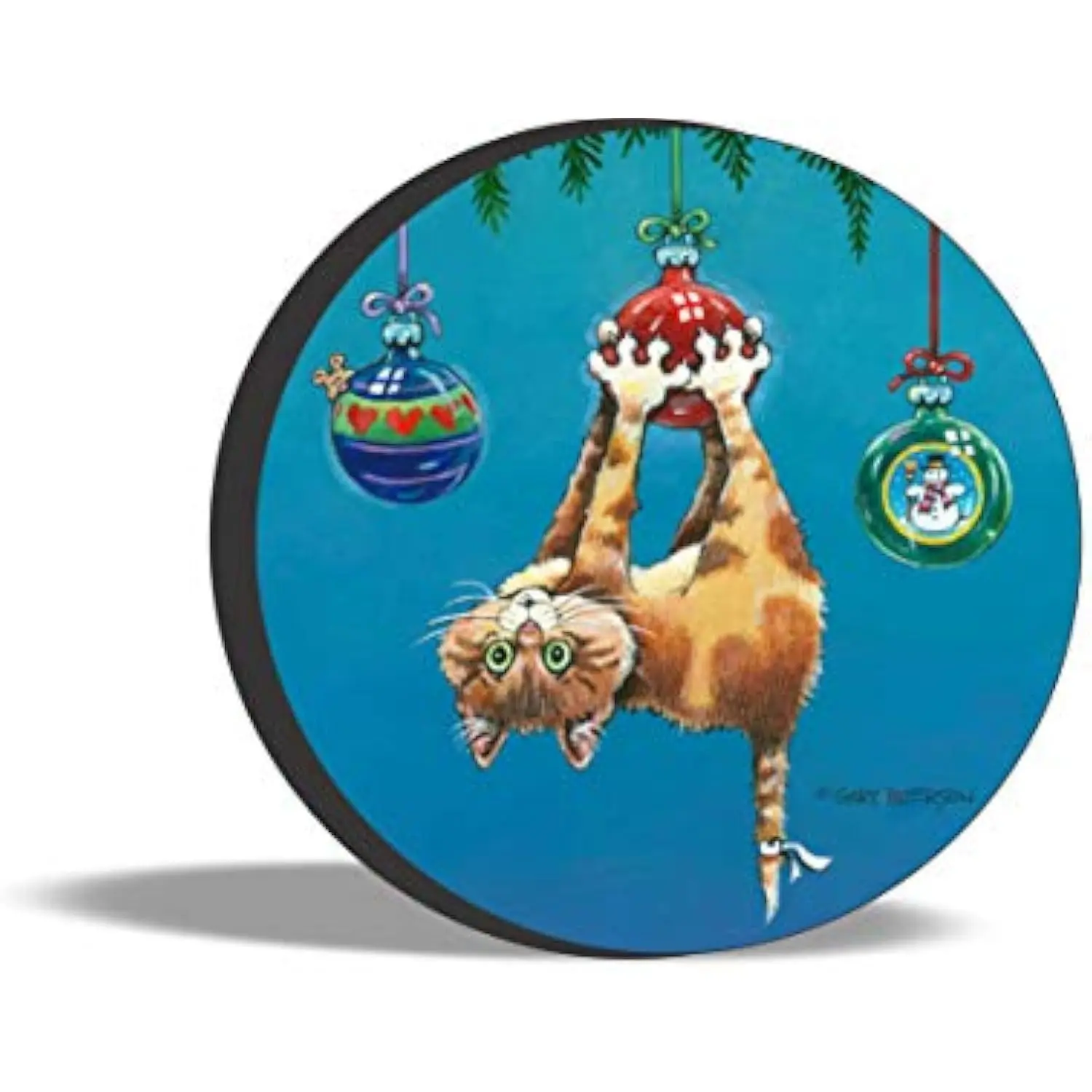 

Funny Christmas Cat Hanging On Ornament Tire Cover Spare Wheel Protector Outdoor Accessory