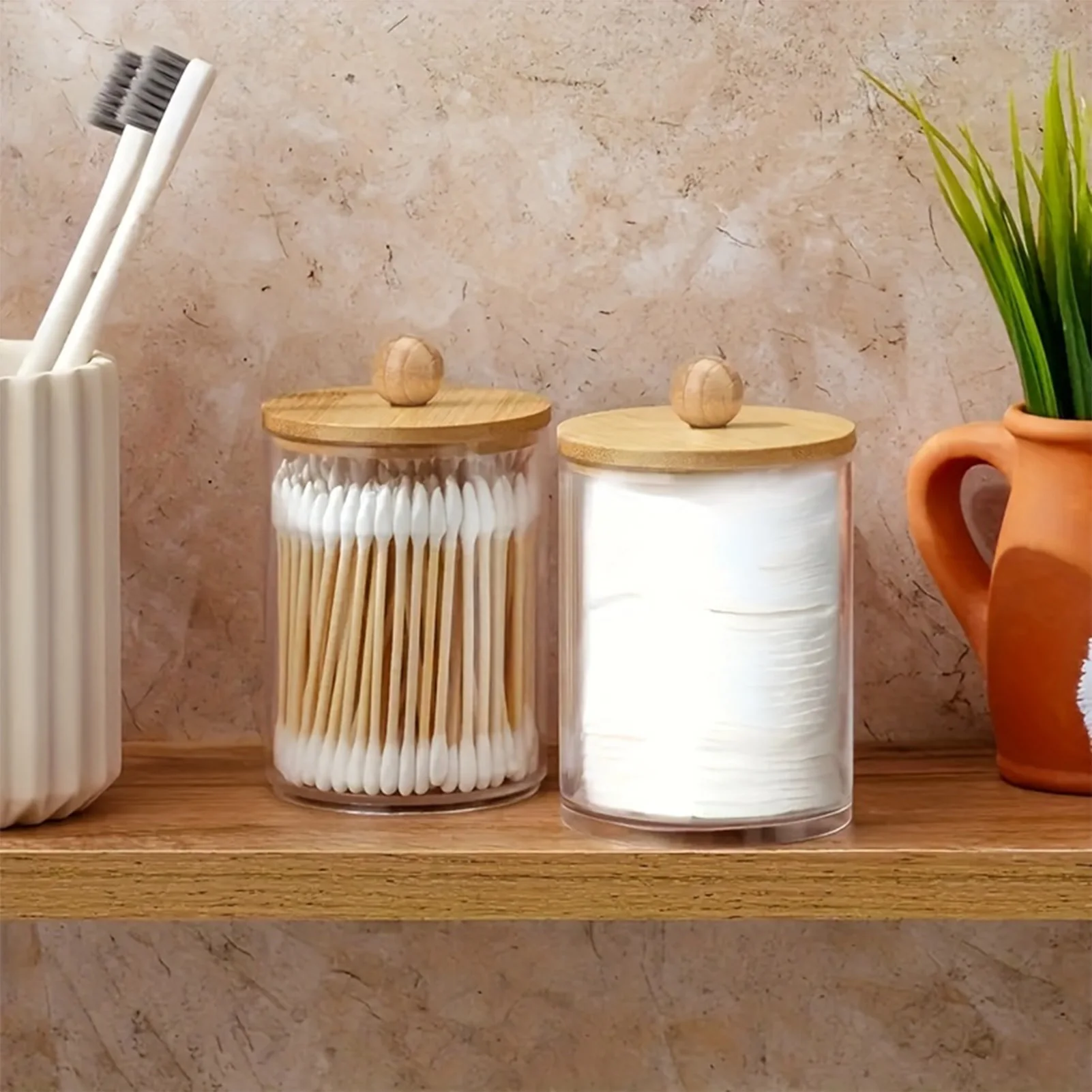 

3pcs Storage Jar With Lid Transparent Makeup Cotton Swab Dental Floss Storage Box Multifunctional Bathroom Organizer Boxes