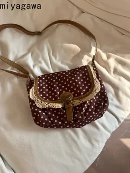 Miyagawa novo coreano polka dot nicho design vintage feminino ombro único crossbody sacos moda bolinhas bolsa de lona