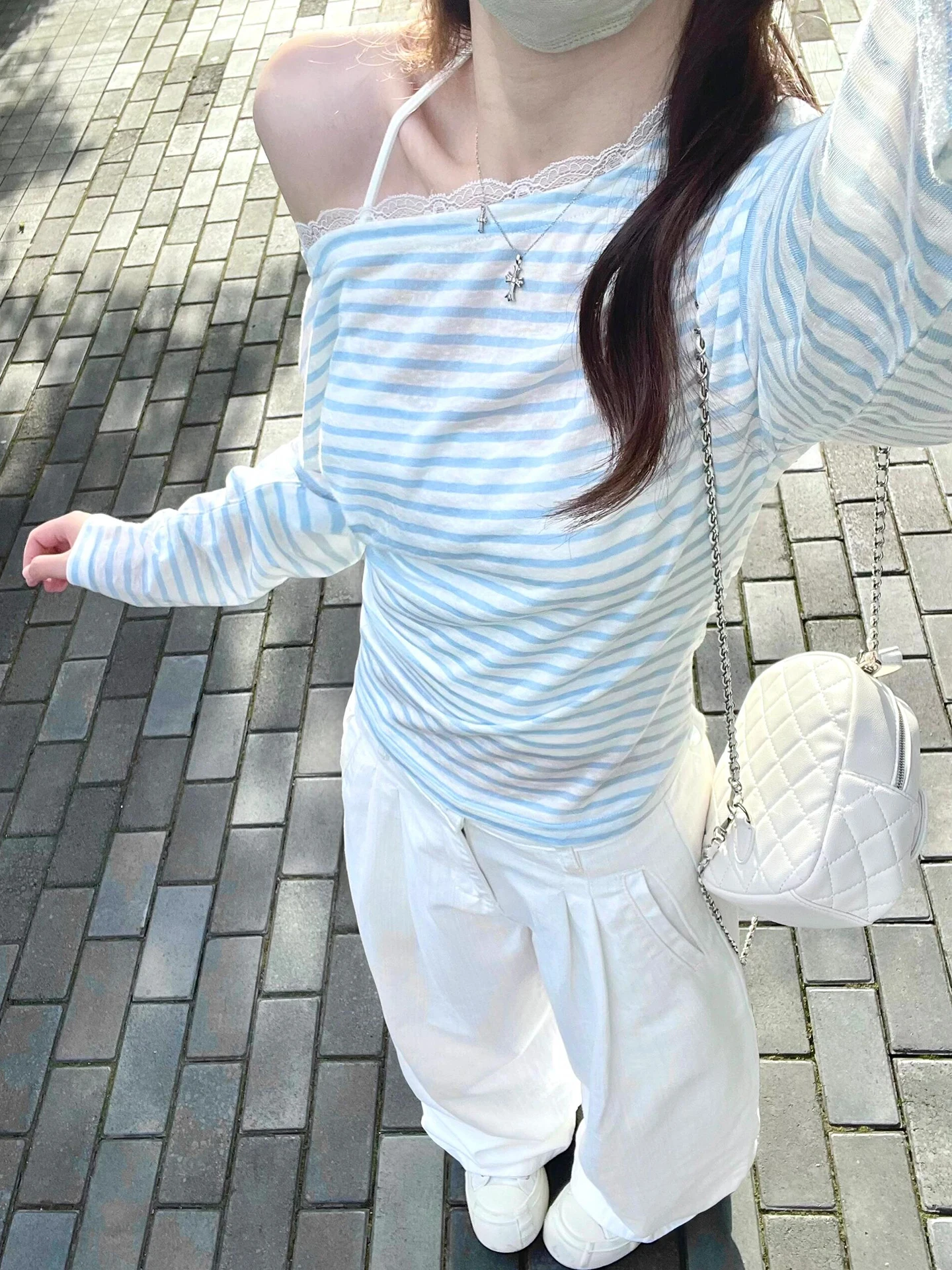 Korean Style Long Sleeve Lace T-Shirt Women's Spring Summer New Loose Outerwear Sun Protection Cover up Sweet Top
