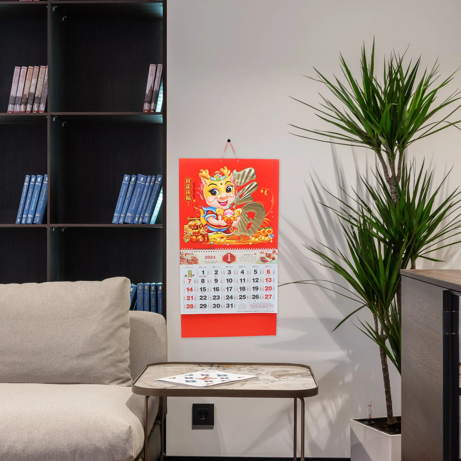 Kalender Tahun Baru Imlek 2024 Naga, Hiasan Dinding Kertas Perencana Bulanan, Hadiah Tradisional Perayaan, Dekorasi Rumah