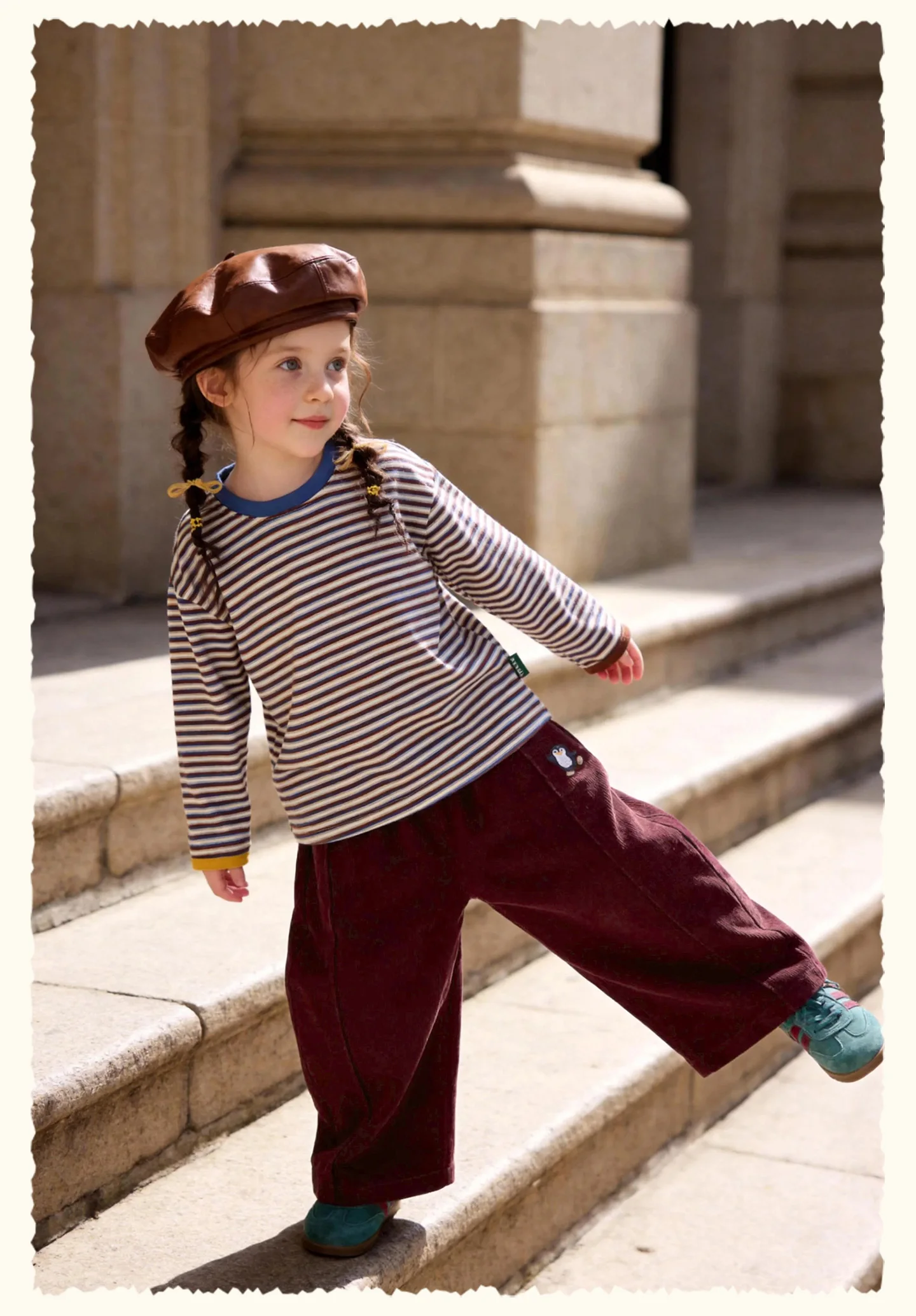 Amila 2026 Herbst Neue Kinder-Freizeithose mit seitlicher Pinguin-Verzierung Vintage Niedliche Atmosphäre Vielseitige Hose – Detail 25