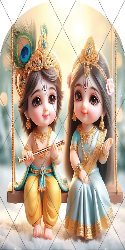 Mehofond Custom 2-Sided India Yashoda and Krishna Peacock Kids Birthday Baby Shower Covers Chiara Arch Background Decor Backdrop image 3