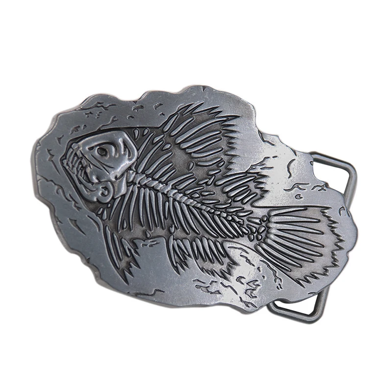 40mm Fish Fishbone Fossil Belt Buckle with Pewter Finish Leather Craft Homemade Retro Pin Strap DIY Man Male Jeans Accessory