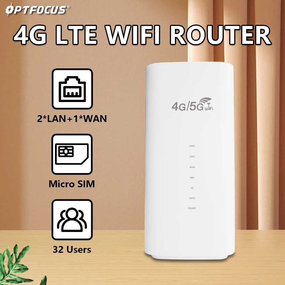 OPTFOCUS 4G LTE 300Mbps Router Modem 3 LAN Wifi SIM Card 4G Modem Wi Fi Roteador Built in Antenna Network Wireless Route
