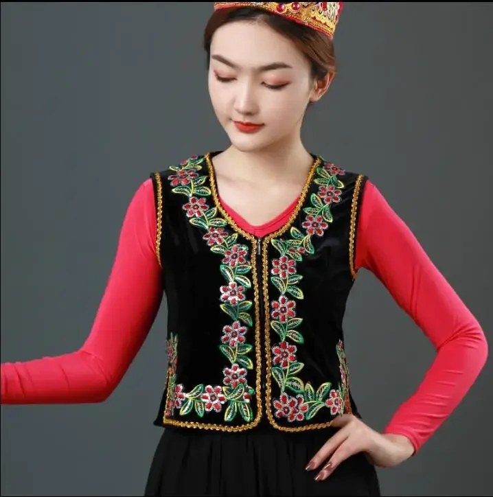 2022 New Female Flower Vest Xinjiang Stage Performance Dance Costume Chinese Uygur Women