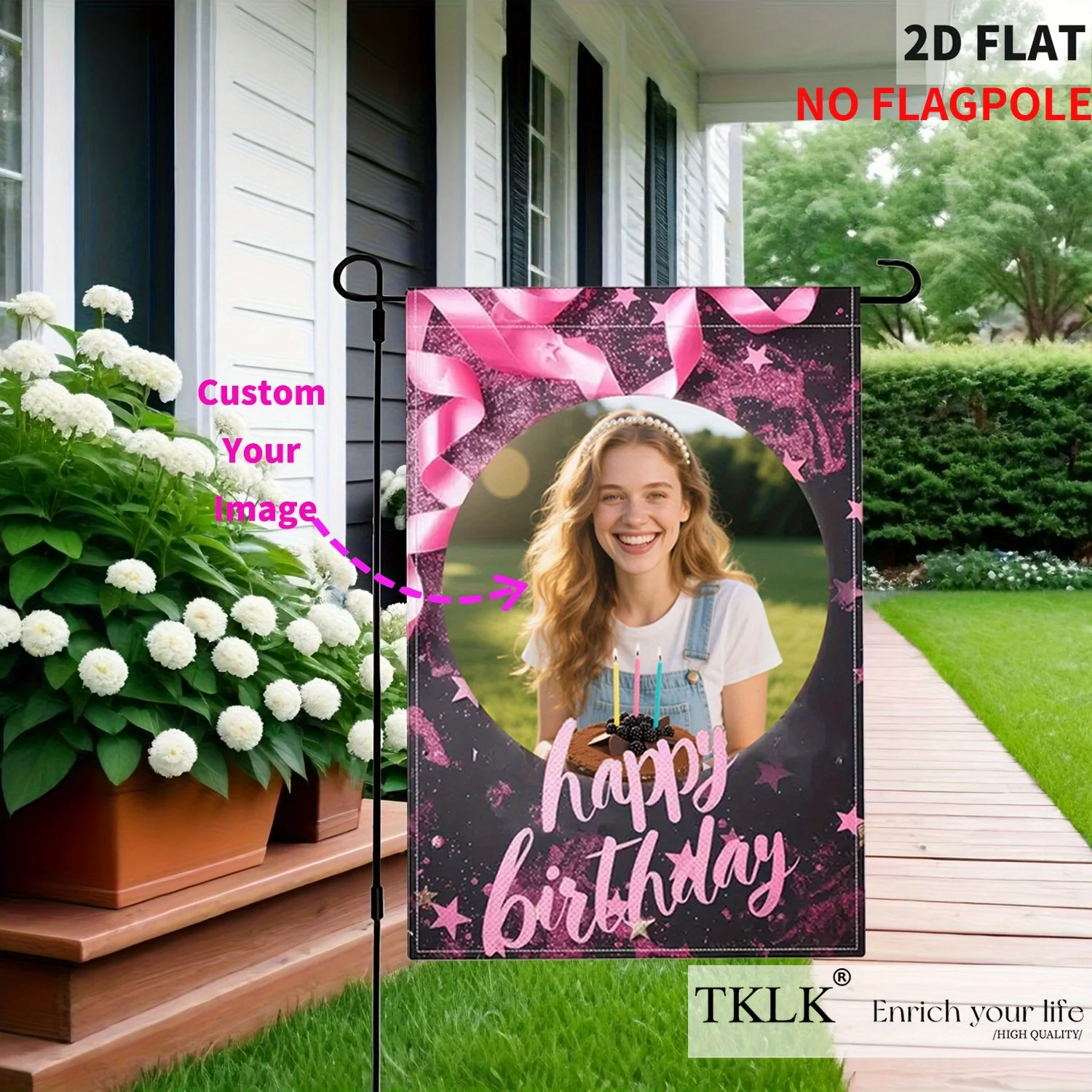 

Personalized Happy Birthday Garden Flag - Custom Photo Design, Polyester Fabric, Perfect Outdoor Birthday Party Celebrations