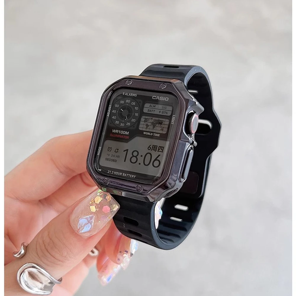 Custodia + cinturino per cinturino Apple Watch Ultra 2 49mm bracciale sportivo in Silicone colorato per Apple Watch 38/40/41mm accessori per Cover