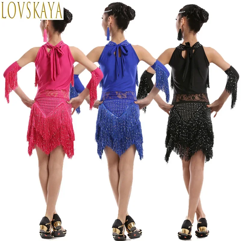 New sequin Latin dance tassel dress for girls, fashionable cha cha salsa tango dance costumes, stage costumes