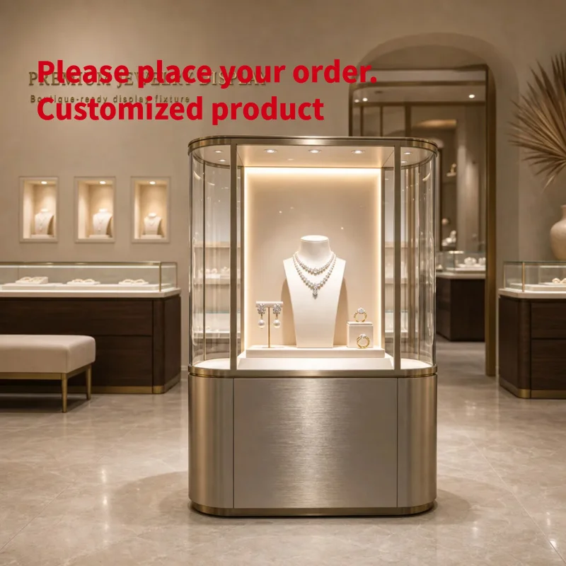 custom.Jewelry Display Window Decor Shelf LED Lighting Eco-Friendly Customizable Dimensions Jewelry Store Showroom Boutique