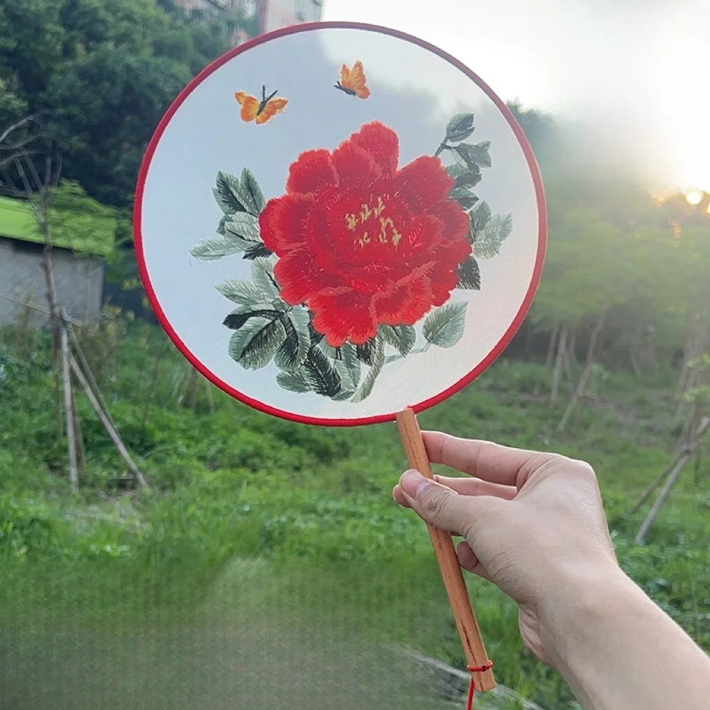 

Ele Embroidered round Fan Traditional Suzhou Embroidery Peony Dance Women's Hanfu Props Fan Chinese Sle round Hand Fan