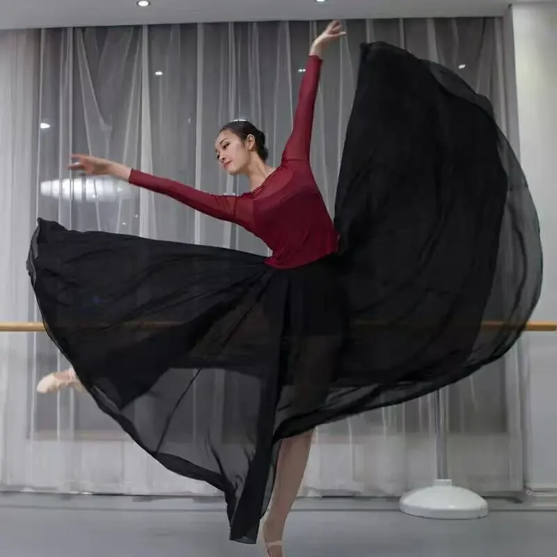 360 saia longa de dança feminina saia prática de dança longa grande balanço saia gradiente cor desempenho saia senhora saia barriga vestido