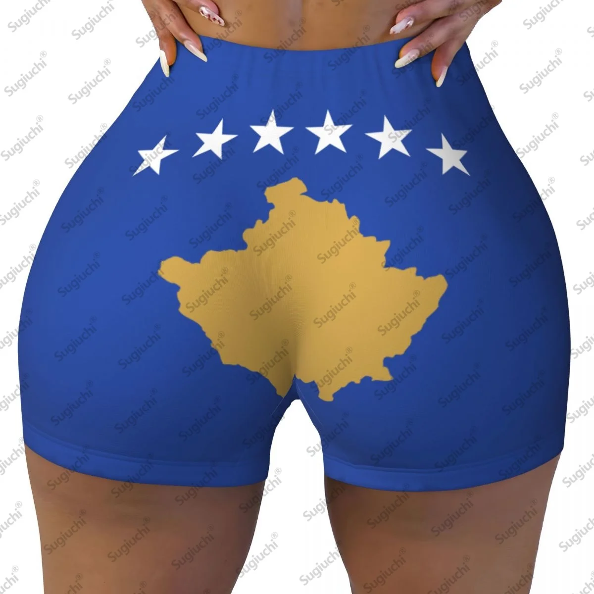 

2026 шорты для йоги с флагом Косово для женщин, шорты для тренировок, подтягивающие ягодицы, с высокой талией, шорты для бега в тренажерном зале