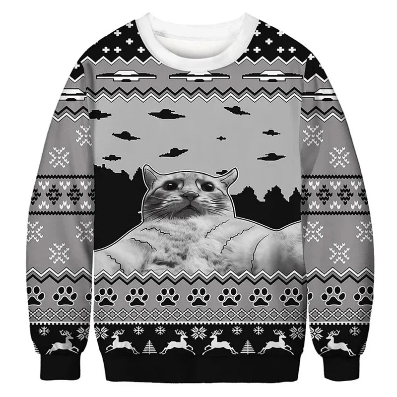 2024 Christmas Cute Cat Sweatshirt 3D Printing Pattern Crew Neck Pullover Sweatshirt Harajuku Fashion Hip Hop Streetwear Hoodies