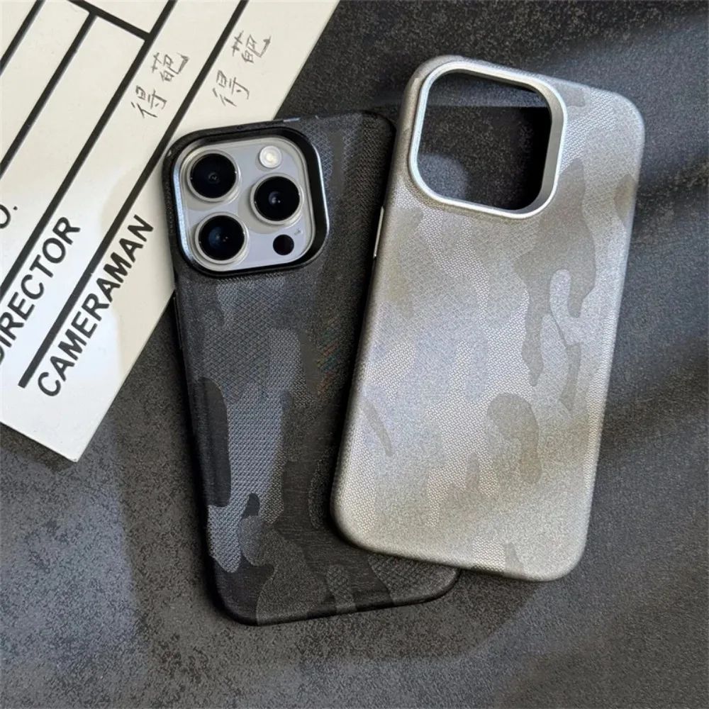 HOCE Camouflage Leather Magnetic For Magsafe Case For iPhone 17 16 15 14 13 12 Pro Max Metal Lens Frame Shockproof Hard Cover