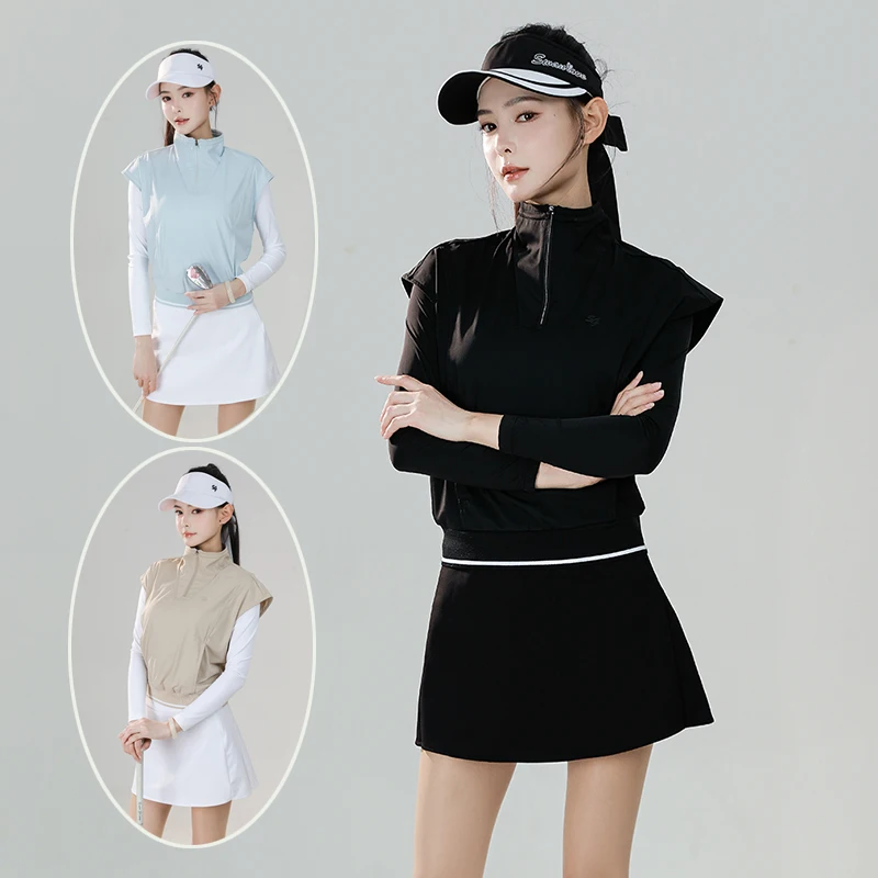 SG Golf Women Zipper Stand Collar Golf Shirt Fake Two-piece Long-sleeved T-shirt Autumn New Sports Skirts A-lined Tennis Skort