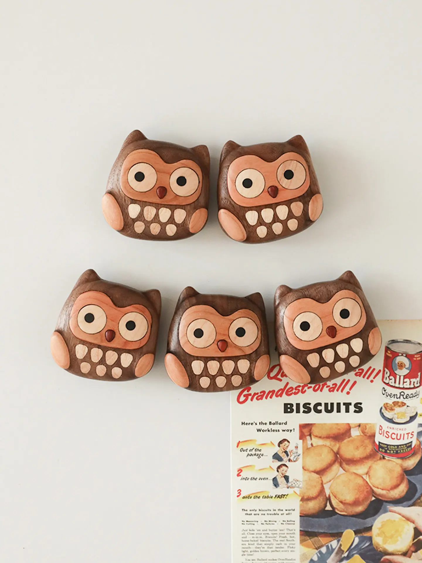 Original Owl Refrigerator Sticker on Wood, Magnetic Attraction, Cute Animal Creative Decoration Sticker, Solid Wood