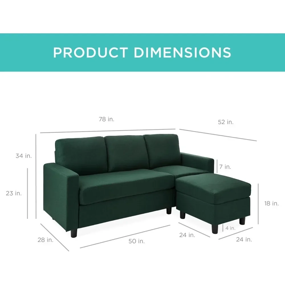 Upholstered Sectional Sofa for Home, Apartment, Dorm, Bonus Room, Compact Spaces w/Chaise Lounge