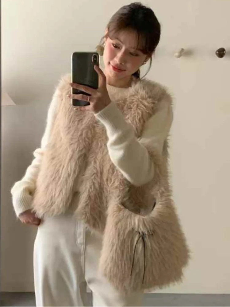 

Korean Sle Warm Furry Vest Women's Autumn Winter Svel Coat Soft Medium Length Regular Fit Inner Wear for Various Occa...