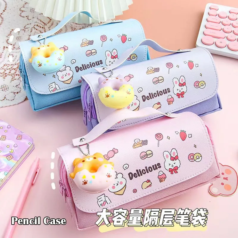 

Cute Cat Decompression Pencil Case Big Pencil Box Portable Girls Pen Bag Double Layer School Pouch Kawaii Stationery Pensil Case