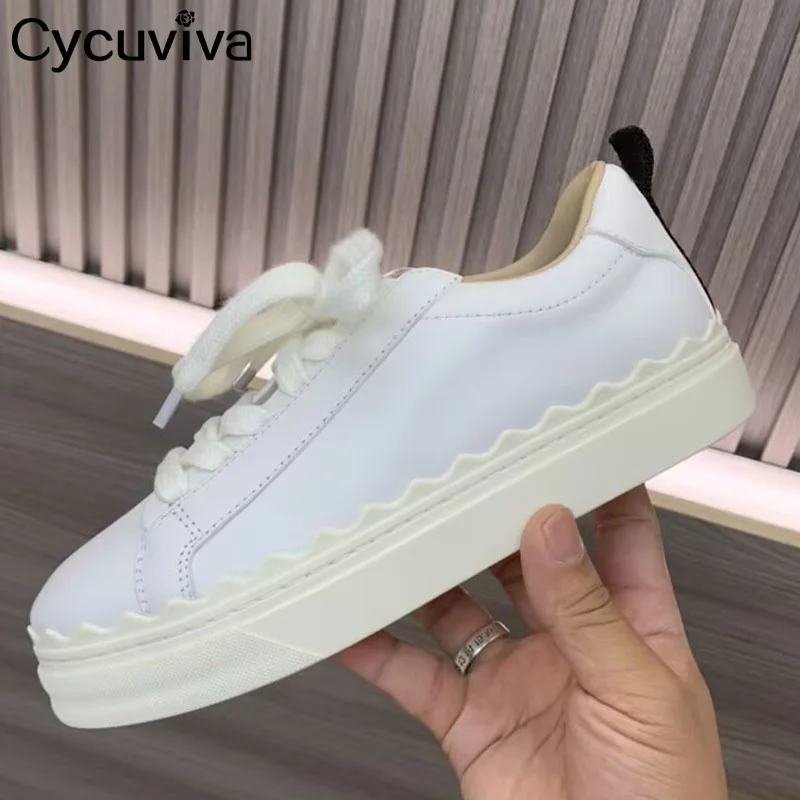 

New Lace Up White Flat Shoes Women Round Toe Leather Vacation Platform Shoes For Women Autumn Casual Comfort Running Walk Shoes