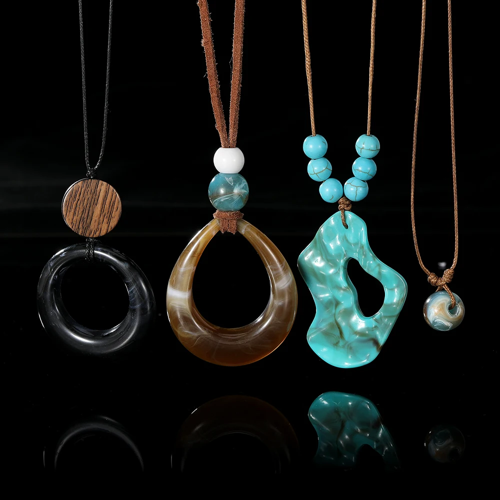 10Styles Classic Hollow Out Water Drop Circle Beads Design Sweater Chain Women Girls 80cm Leather Necklace