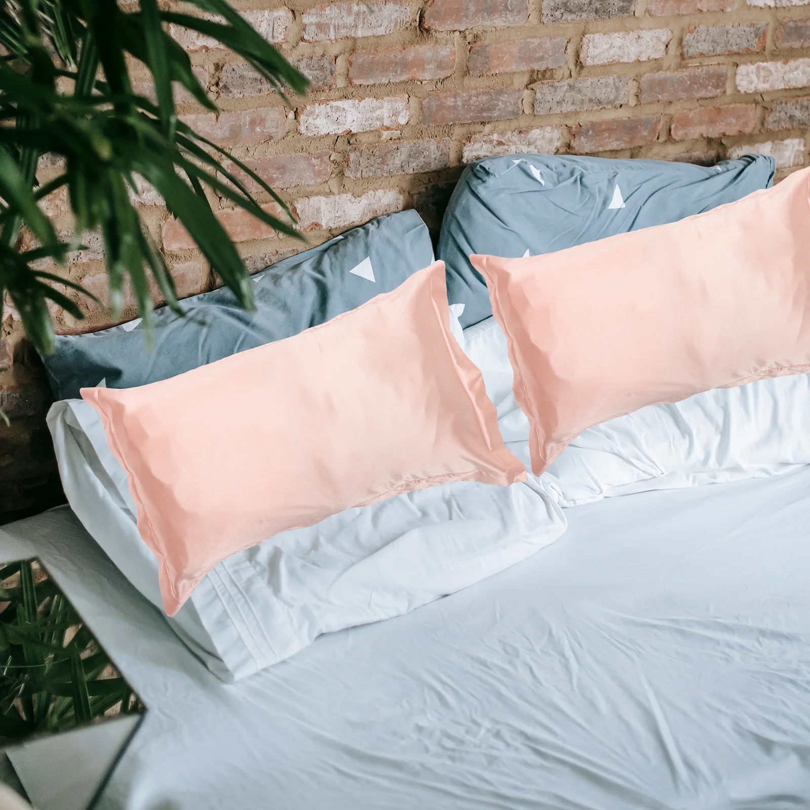

2Pcs Pillow Case Ice Silk Pillow Cover Plain Color Square Standard Soft Skin-Friendly Long-Lasting Home