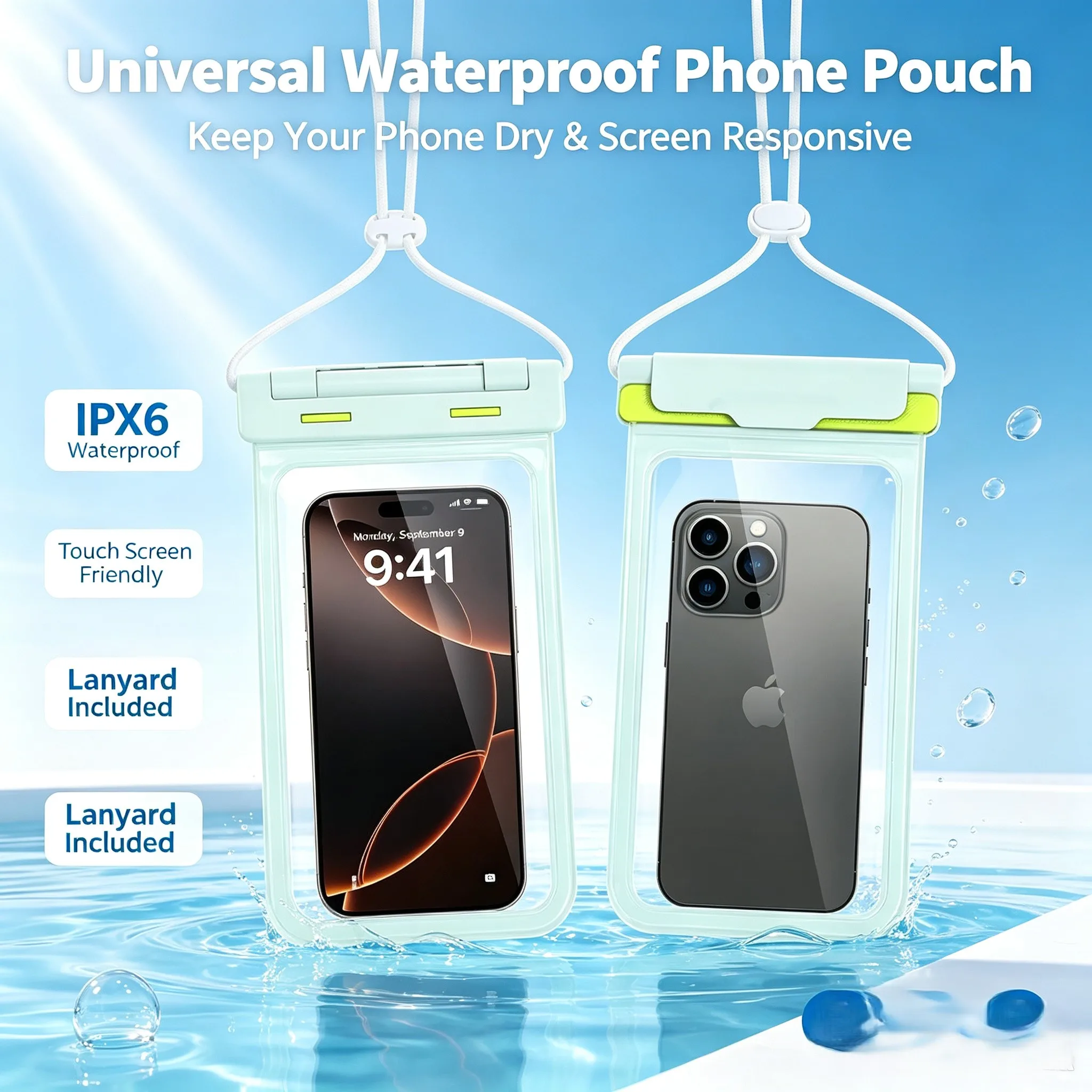 Waterproof Cell Phone Pouch Transparent Touch Screen Dry Bag with Neck Lanyard Beach Swimming Outdoor Phone Protector