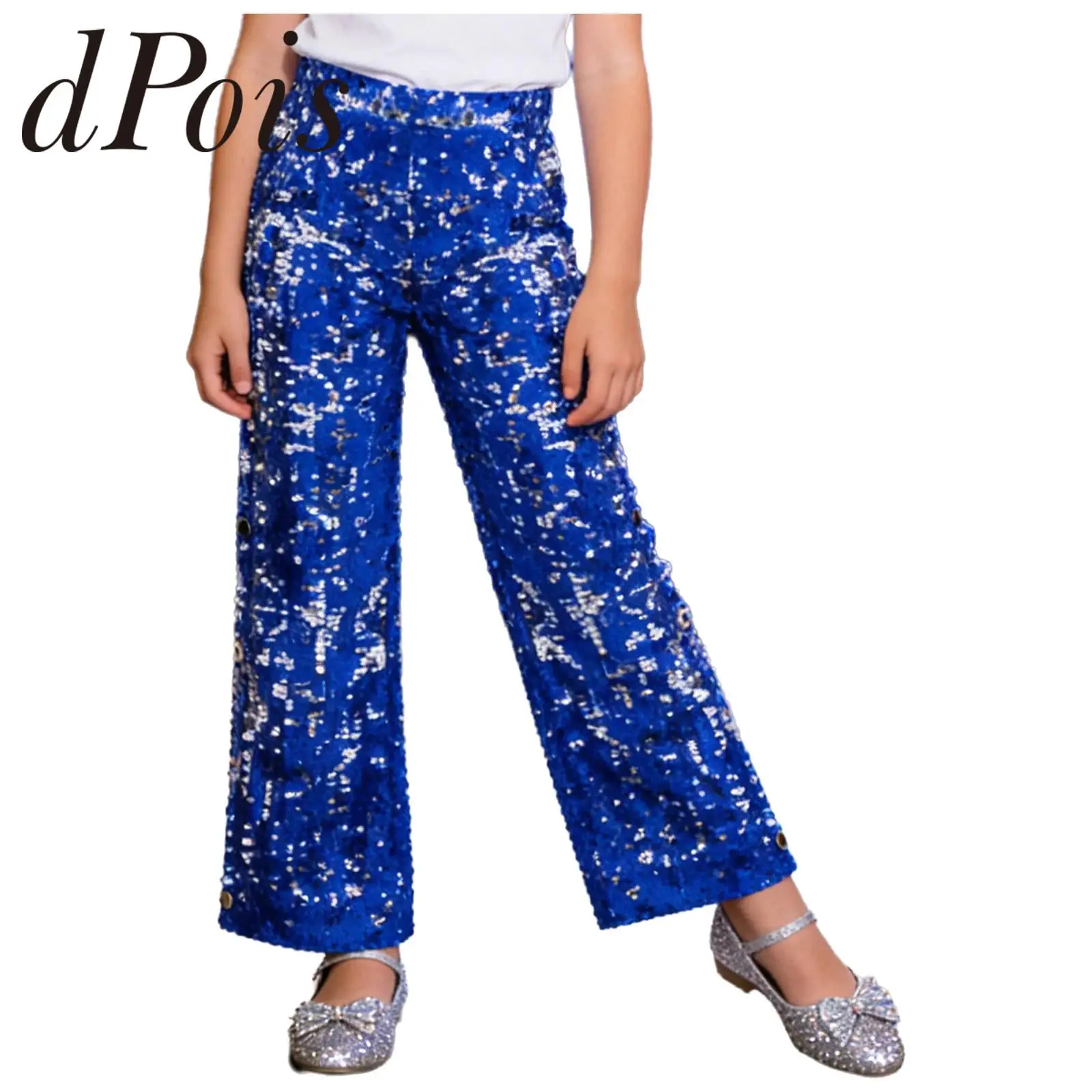 kids-elastic-waistband-flares-trousers-for-girls-jazz-dance-70s-disco-party-costumes-glitter-flared-pants-sequined-bell-bottom