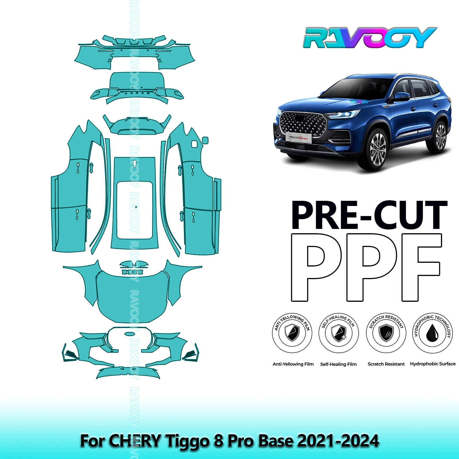 Full Vehicle Clear Bra Precut PPF Paint Protection Film For CHERY Tiggo 8 Pro Base 2021-2024