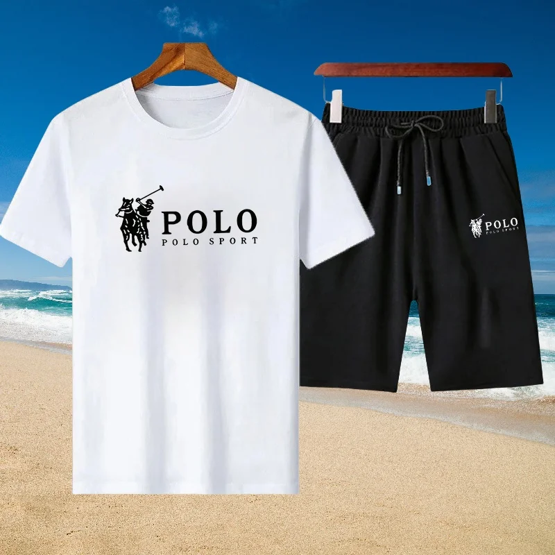 Men's casual summer cotton short-sleeved T-shirt + jogging shorts two-piece breathable fitness fashion sportswear set - Image 2
