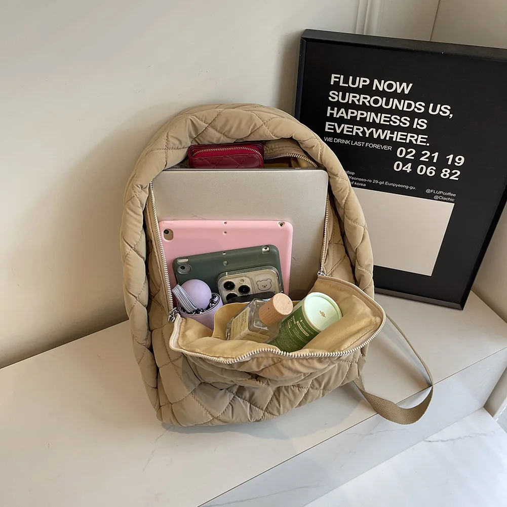 حقيبة ظهر للنساء والرجال بحزام قابل للتعديل، حقيبة منتفخة من النايلون بسحاب للكمبيوتر المحمول، حقيبة ظهر للسفر