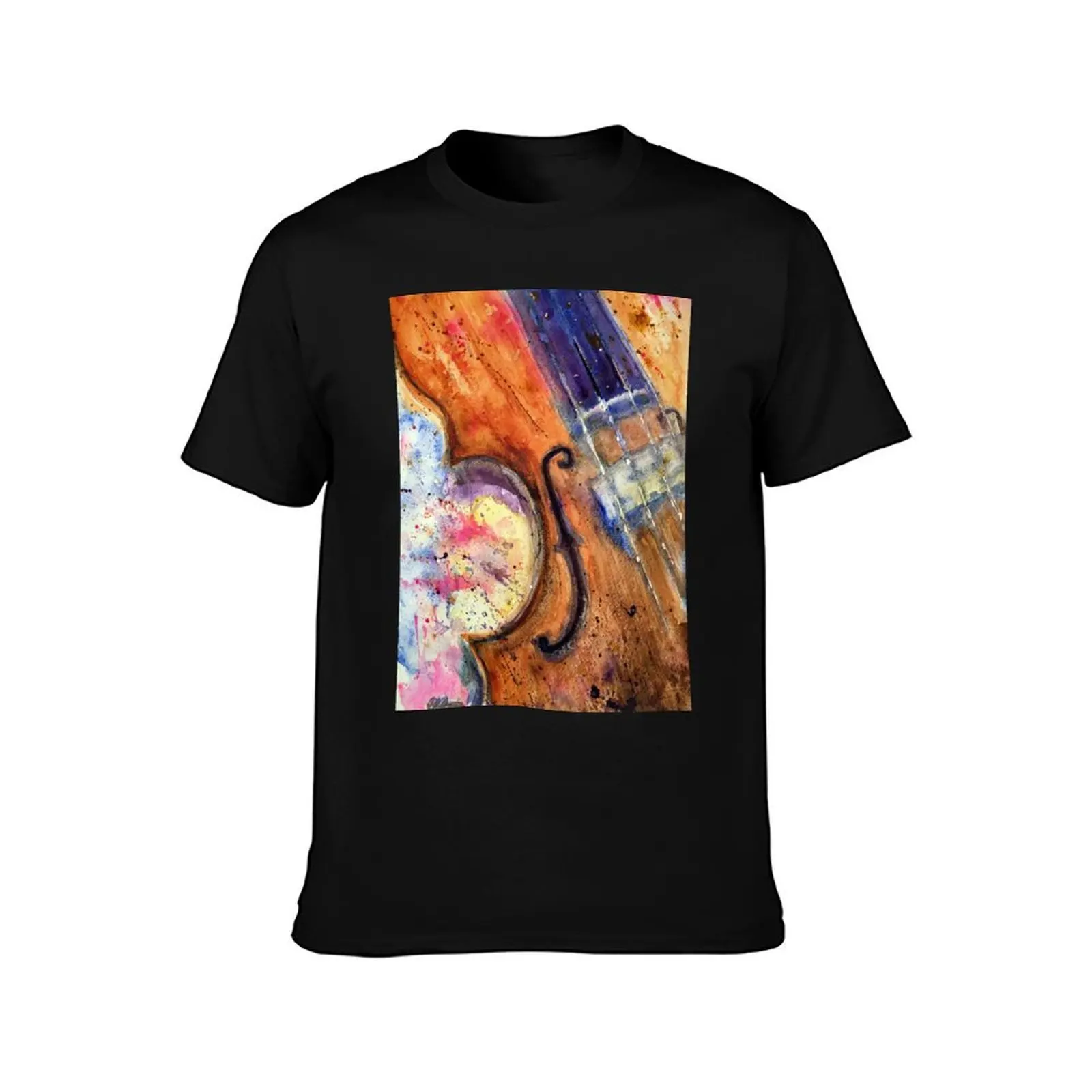 Euphoric Strings: Watercolour Painting of a Violin T-Shirt Utility Work Short Sleeve Top T-Shirt