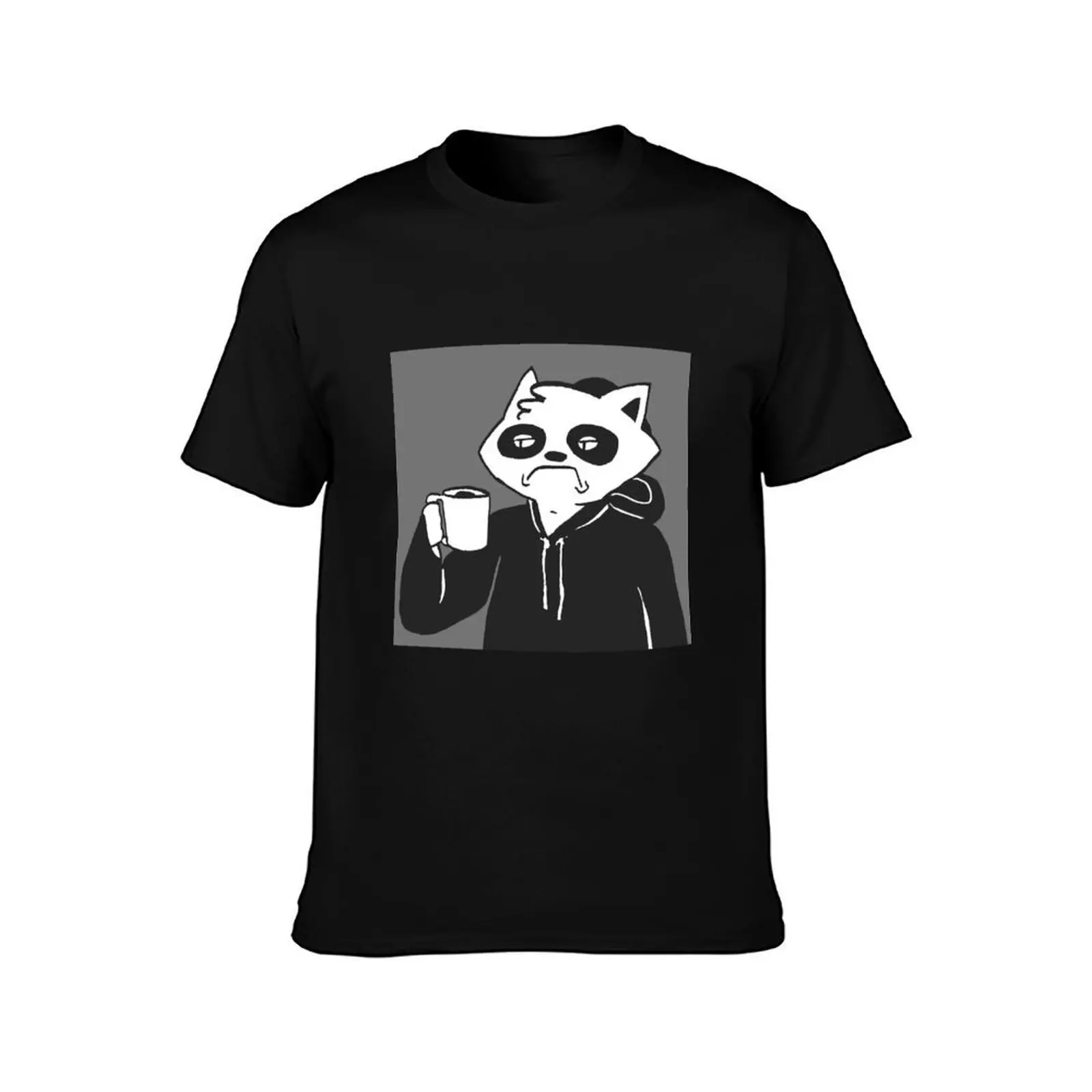 Annoyed Raccoon with Coffee T-Shirt man t shirts cotton T-Shirt