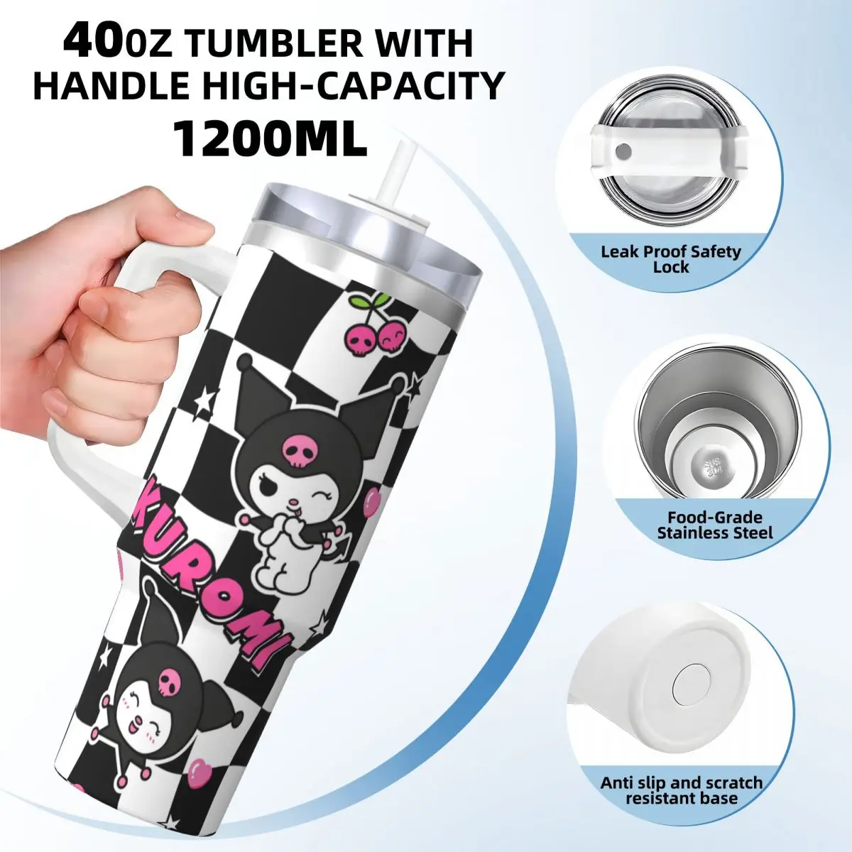 Sanrio Kuromi Miniso Japan Kawaii Tumbler Cold Drink Water Bottle Keep Heat Stainless Steel Thermal Cups Printed Travel Mugs Cup