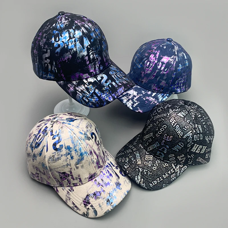 New Kpop Street Shiny Graffiti Tie-dyed Men Women Baseball Hats Cotton Comfortable Streetwear Ins Fashion Sport Hip Hop Caps