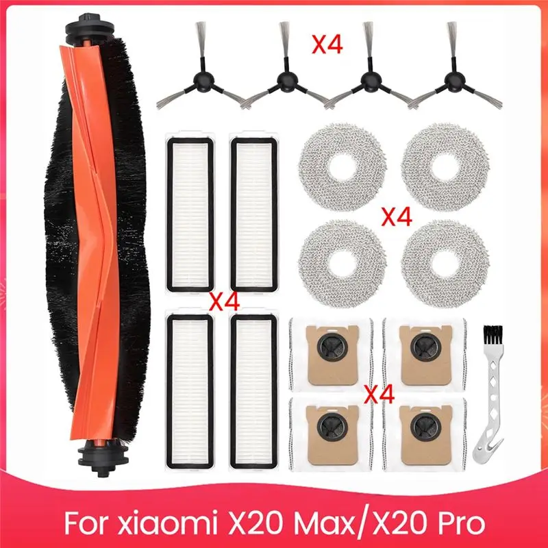 TCF Accessory Set for X20 Max X20 Pro Vacuum Cleaner Replacement Parts Main Side Brush Mop Dust Bags Filter
