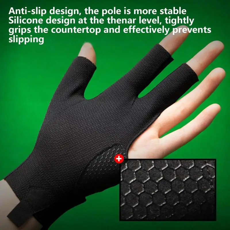 Guante de billar para mano izquierda y derecha, guantes de entrenamiento de billar de tres dedos, antideslizantes, elásticos, accesorios